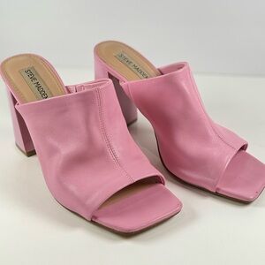 Steve Madden Lexia Leather Slip On Squared Open Toe Chunky Heeled Sandal Size 9